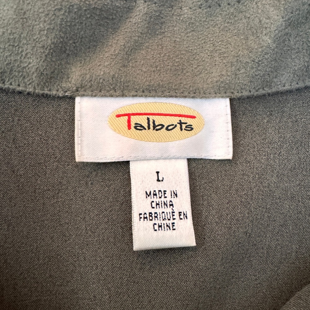 Talbots Womens Olive Green Faux Suede Button Down Shirt L Long Sleeve Pocket - Picture 5 of 6
